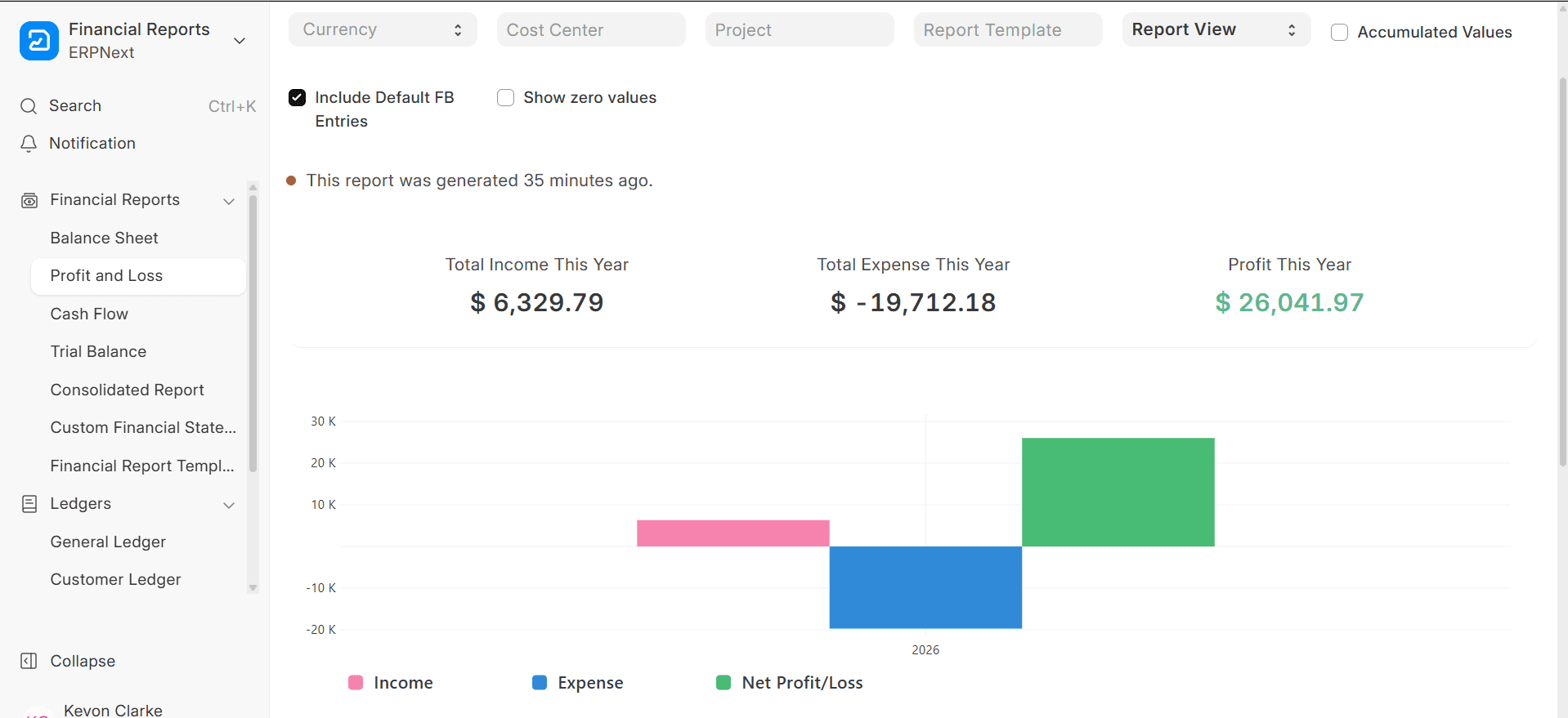 Profit and loss report