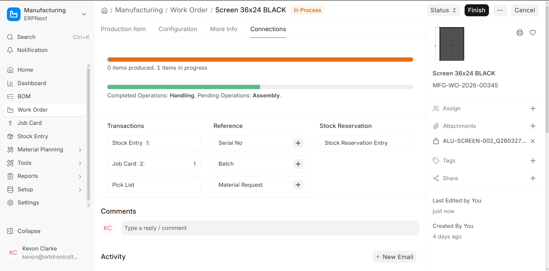Manufacturing work order